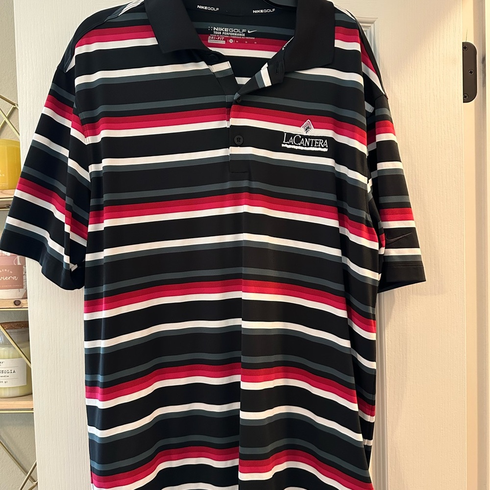 Nike Men's Polo Shirt - Black, Red, White Stripes